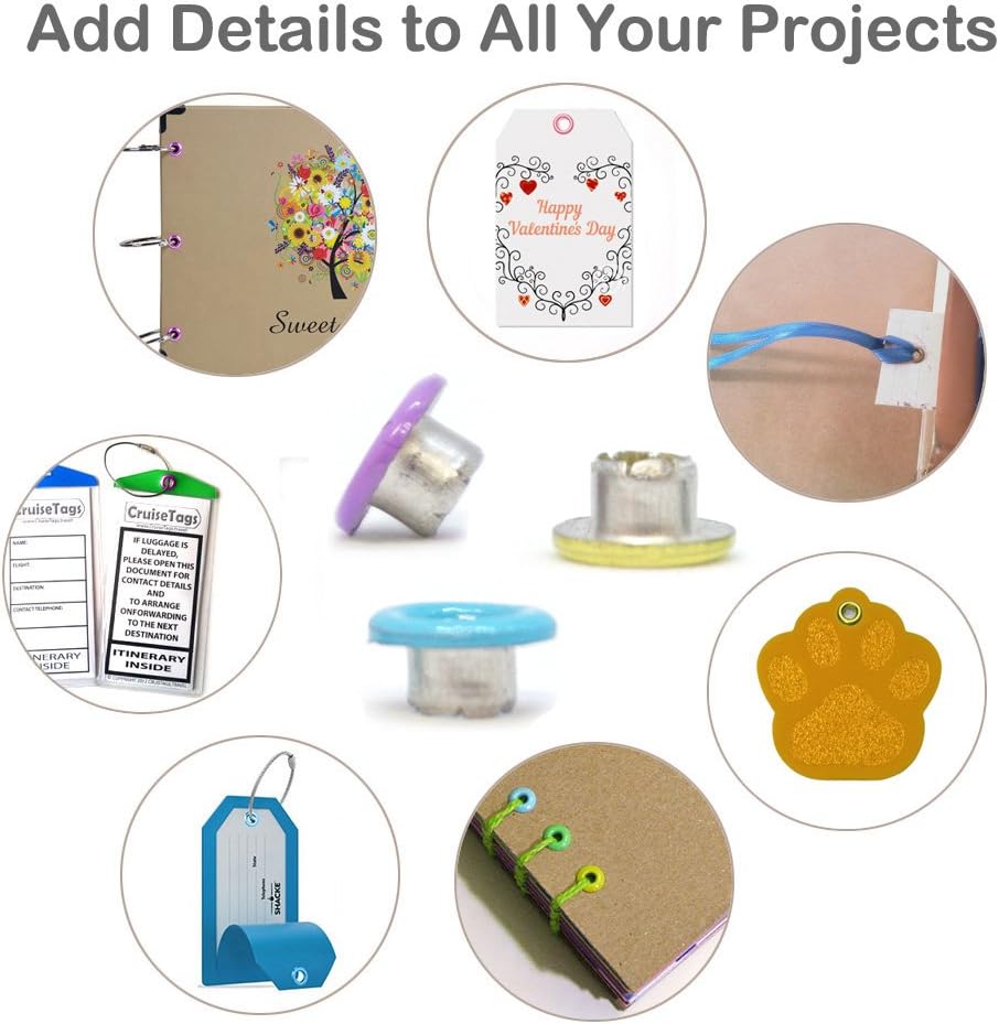 3mm/1/8&#x22; Quicklet Eyelets-Scrapbooking/Birthday Wedding Baby Greeting Holiday Card/Paper Craft/Luggage Cruise Tag/DIY Album/Clothing etc-Pre-Cut Back Slit Set with a Pen-84 PCS (Pastel)