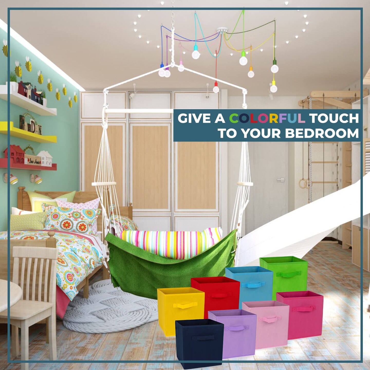 8 Pieces 11 inch cube storage bins , Multi Colored for Home, Kids Room, Nursery and Playroom, Closet and Toys Organization (colorful)