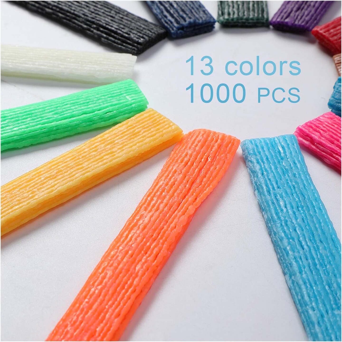 1000PCS Wax Craft Sticks Bendable Sticky Wax Yarn Sticks in 13 Colors with Blue Storage Bag for Kids DIY Art Supplies