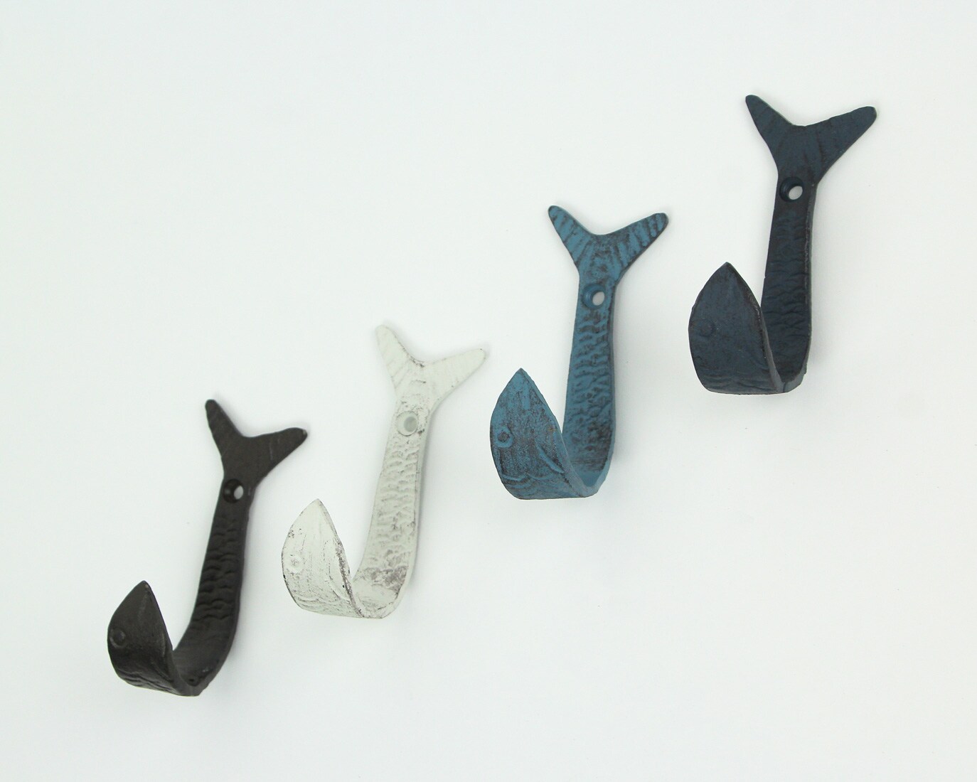 Set of 4 Cast Iron Flipping Fish Decorative Wall Hooks