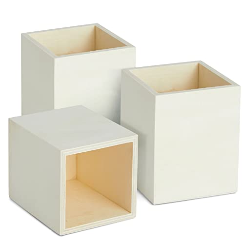 3 Pieces Unfinished Wood Pencil Holder Cups for Office - Pen Accessories Organizer and Storage for Classroom Desk (3 in)