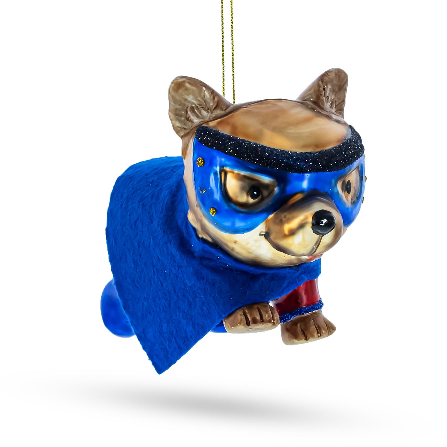 Super Pup in Blue Cape Glass Christmas Ornament
