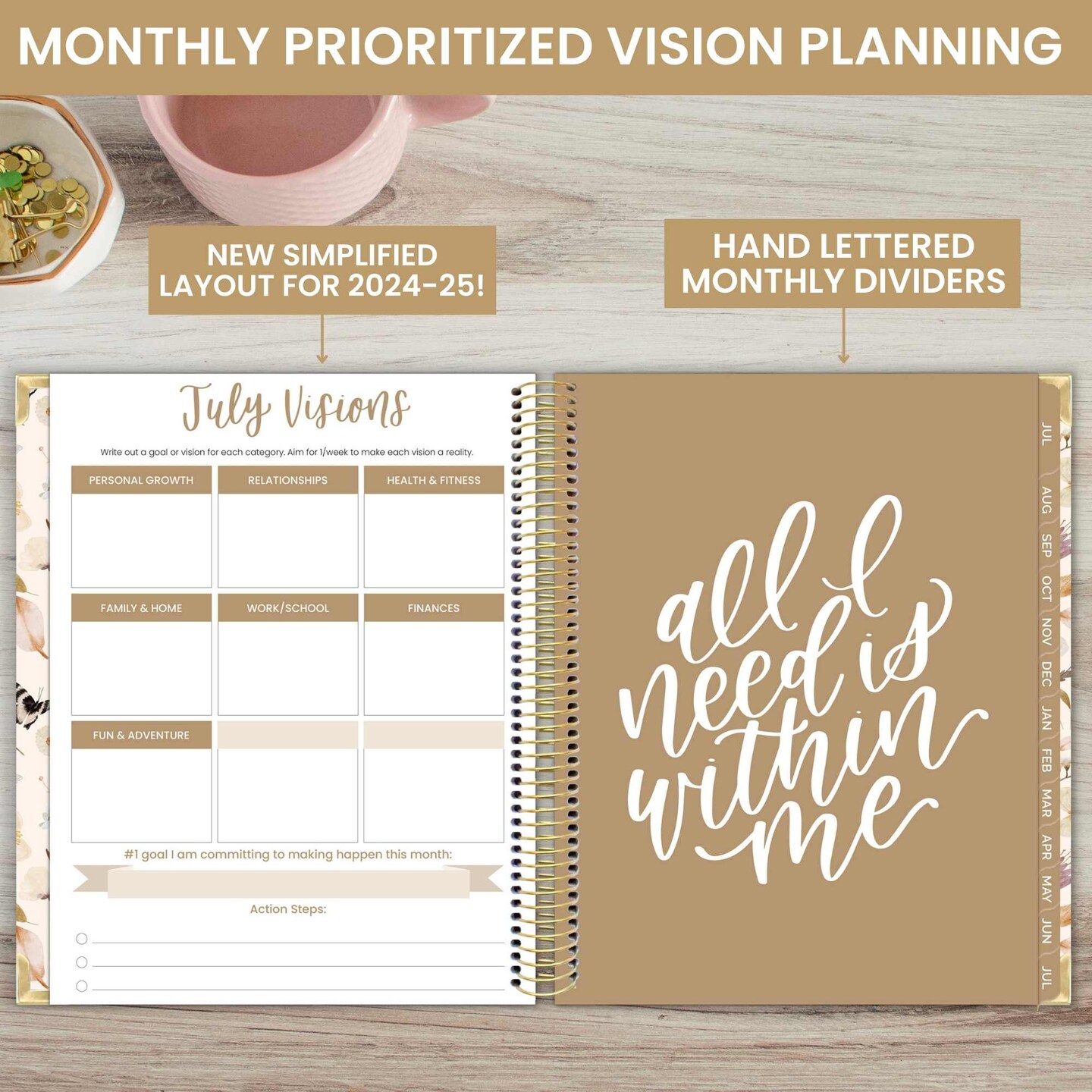 bloom daily planners 2024-25 Vision Planner, 7.5&#x22; x 9&#x22;, Butterfly Garden
