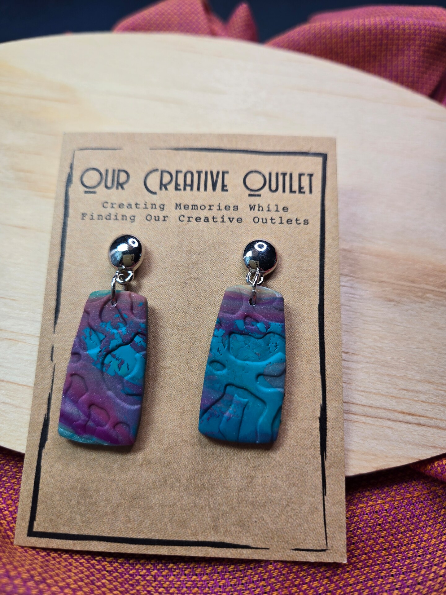 Teal and Purple Marble Polymer Clay Earrings- Party Collection