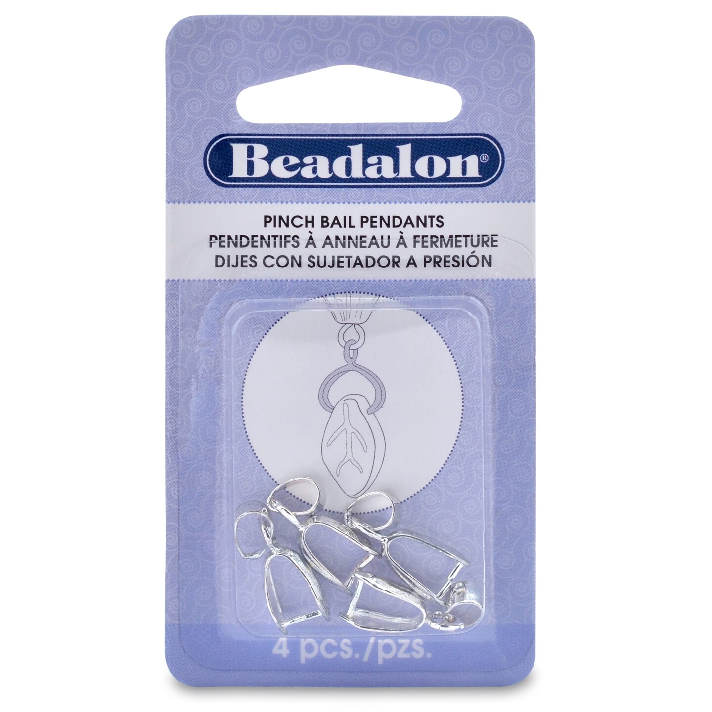 Beadalon Pendant Pinch Bails 22mm 4/Pkg-Silver-Plated