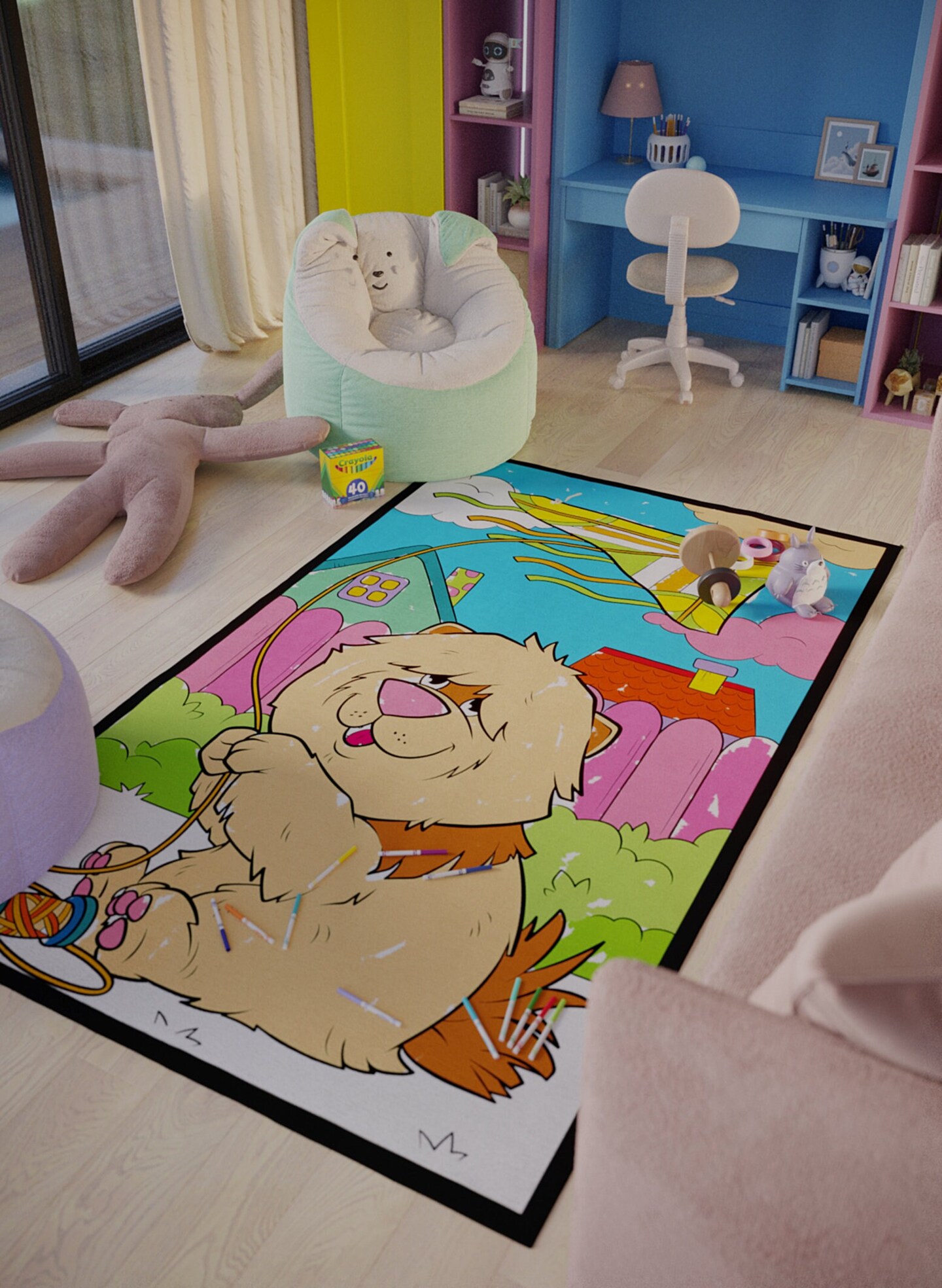 Kid Easter Gift Dog Coloring Rug &#x26; Marker Art Set Coloring Page Poster Book Toys Playroom Decor Placemat Birthday Gift Party Games Favor