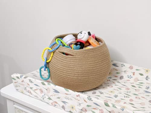 Cute Round Basket - Cotton Rope Jute Baskets in Living Room Woven Towel Basket Bedroom Storage Bakset for Children Corner Plant Basket Indoor, Jute, 10" D x 8.3" H