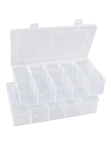 Tnqhuq Plastic Organizer Box Craft Box Bead Organizer Tackle Box Organizer  2 Pack 15 Large Grids Clear Craft Storage Box Snackle Box Container Washi  Tape Organizer