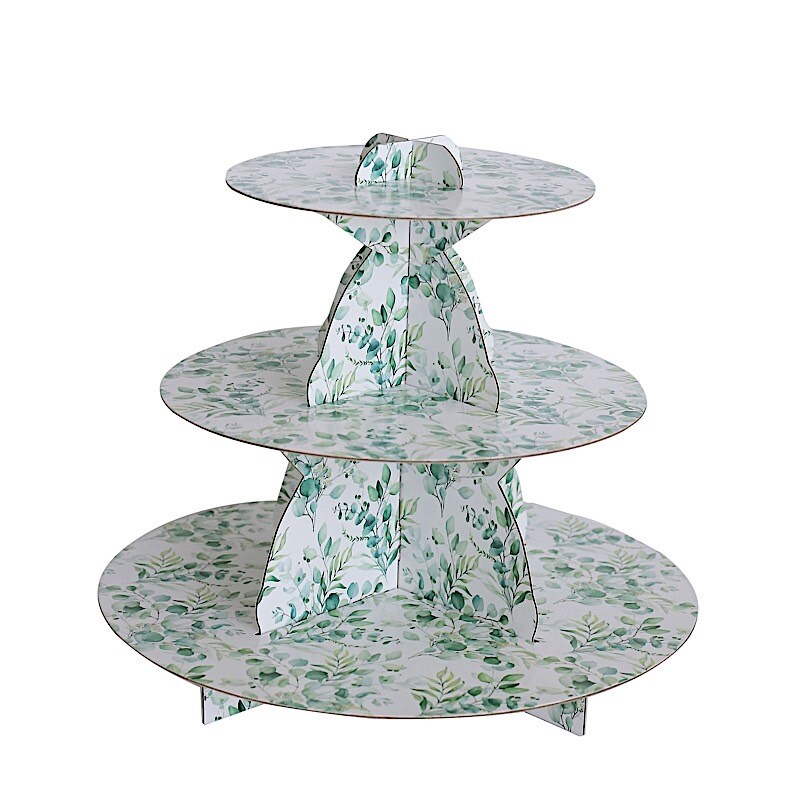 11-Inch 3 Tier Floral Print Cupcake Stand Set for Wedding Decor