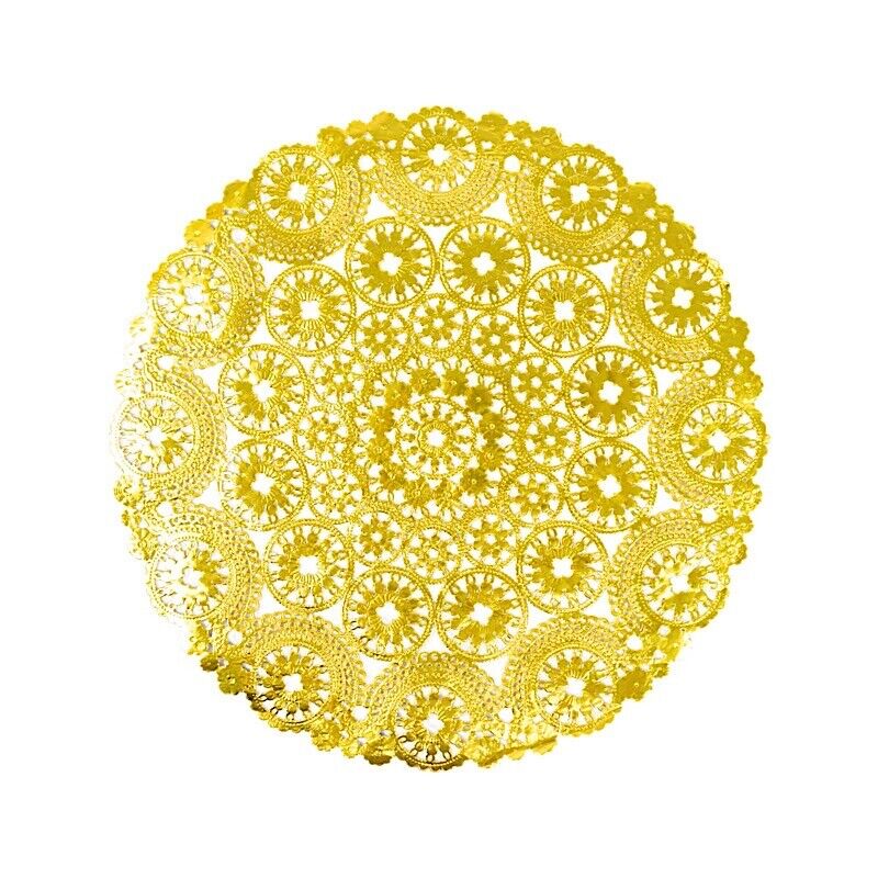 50 Metallic Gold Lace Round Disposable Paper Placemats