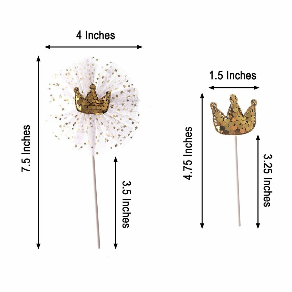 9 Gold and White Mini Sequin Crown CAKE TOPPER