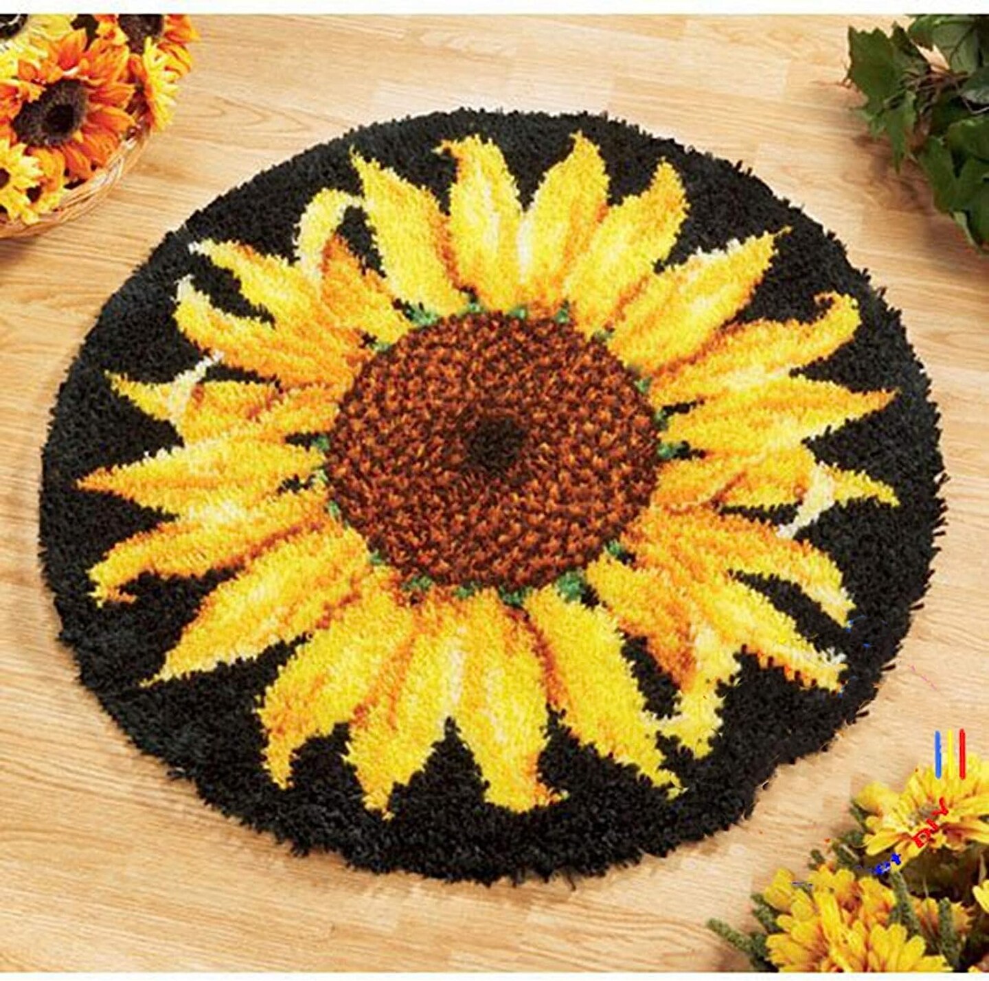 Latch Hook Rug Kit, Sunflower Pattern Printed Canvas DIY Rug Crochet Yarn Kits, Embroidery Decoration 20.4&#x22; X 20.4&#x22; (52 * 52cm)