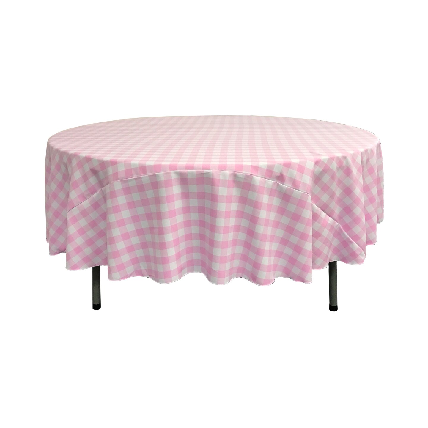 Gingham Checkered Round Tablecloth 90 Inch 3 Panel Spun Polyester White and Black