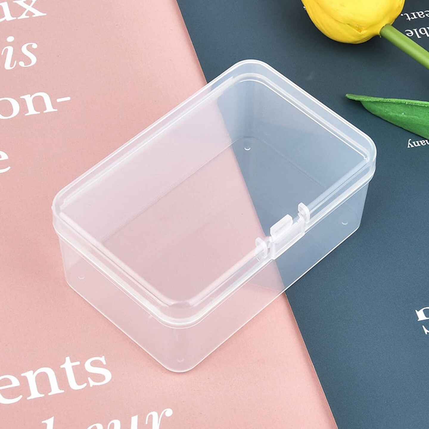 Thintinick 20 Pack Rectangular Clear Plastic Storage Containers Box with Hinged Lid for Beads and Other Small Craft Items (3.35 x 2.17 x 1.38 inch)