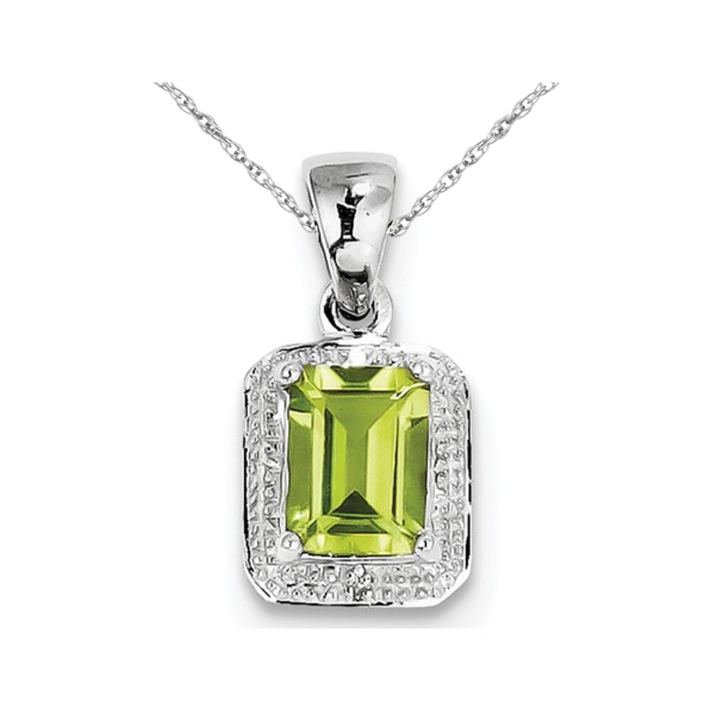 Gem And Harmony 1.65 Carat (ctw) Emerald Cut Peridot Pendant Necklace in Sterling Silver with Chain
