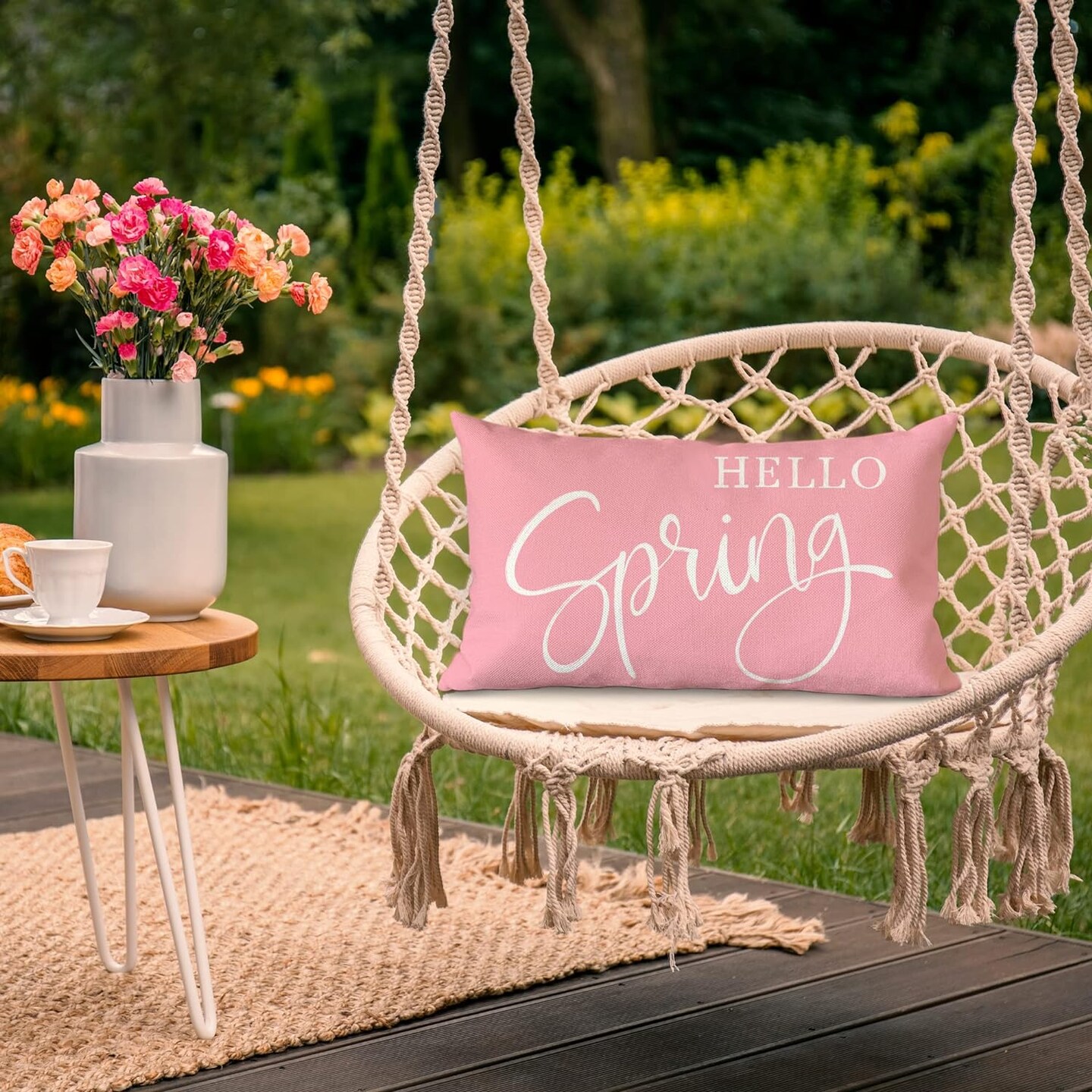 Hello Spring Lumbar Throw Pillow Covers: Refresh Your Sofa with Springtime Charm