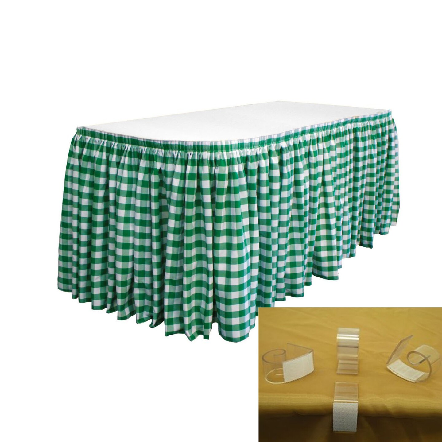Gingham Checkered Table Skirt 21 Ft x 29 Inch 1 Inch Yarn Dyed Polyester with Clips