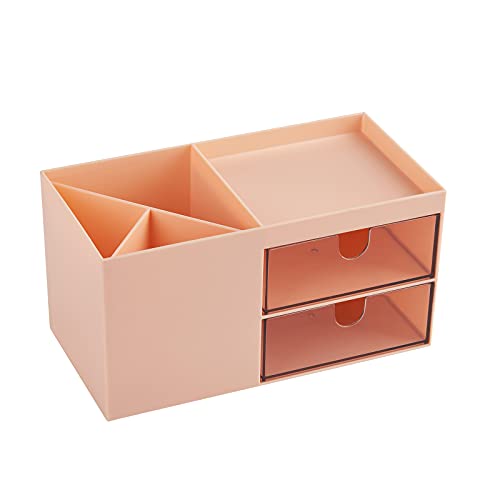 Office Desk Organizer with drawer, Office Supplies and Desk Accessories, Business Card/Pen/Pencil/Mobile Phone/Stationery Holder Storage Box (Pink)