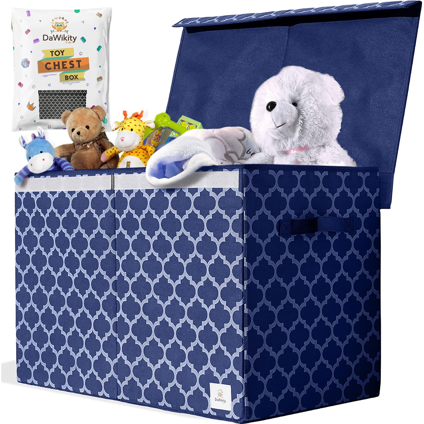 DaWikity Kids Toy Chest - Collapsible Storage Bin for Nursery, Bedroom, and Playroom - Toy Box with Lid, Hook-and-Loop Fastener - Spacious Compartment for Toddler Boys and Girls - 25&#x22;x16&#x22;x13&#x22;, Navy