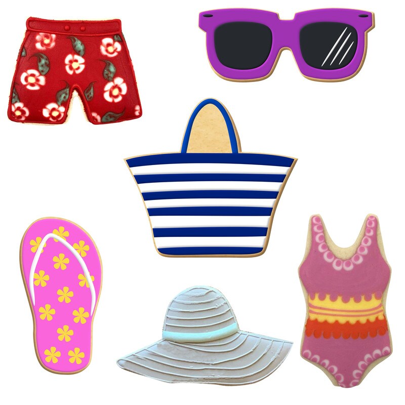 Beach Cookie Cutters 6 Pc Set. USA Tin Plate Steel - By CookieCutter.Com