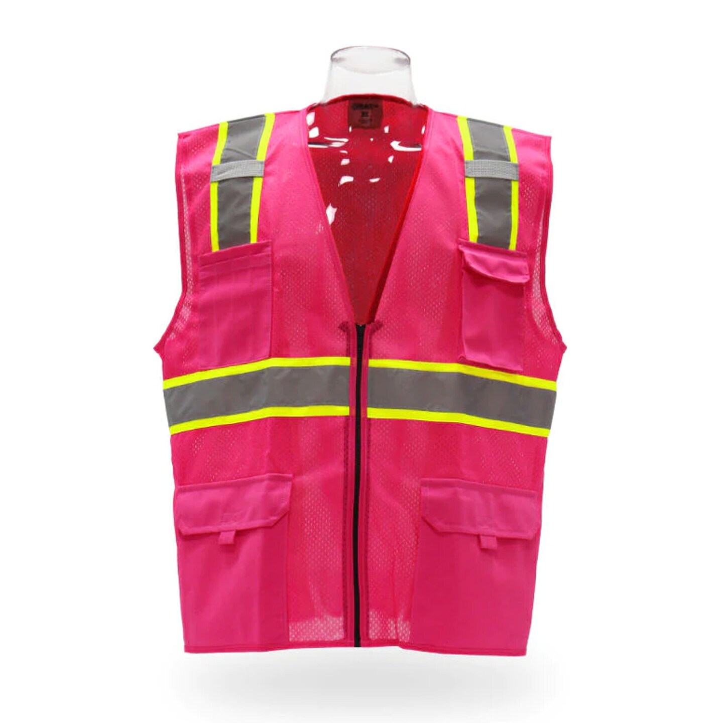 Multi Pocket High Visibility Reflective Safety Vest with Zipper Front 100% Polyester