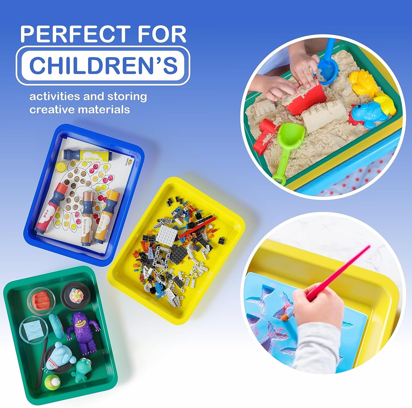 Set of 8 Kids Activity Plastic Trays - Toddler Arts and Crafts Sensory Tray - Rainbow Classroom Colors - Great for Lego - Sand - Crafts - Orbeez Water Beads - Painting - Montessori Tray - Art Tray