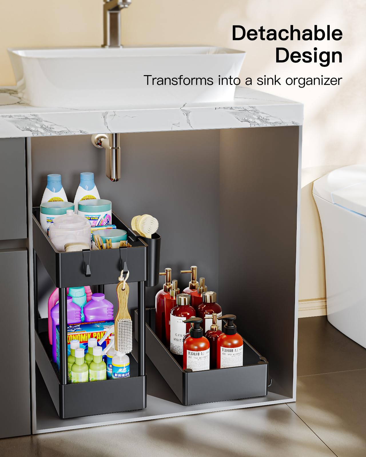 Slim Storage Cart with Wheels, Bathroom Cart Organizer Bathroom Storage Small, Rolling Cart for Bathroom, Laundry Room, Kitchen, Narrow Space, Black PIUC04