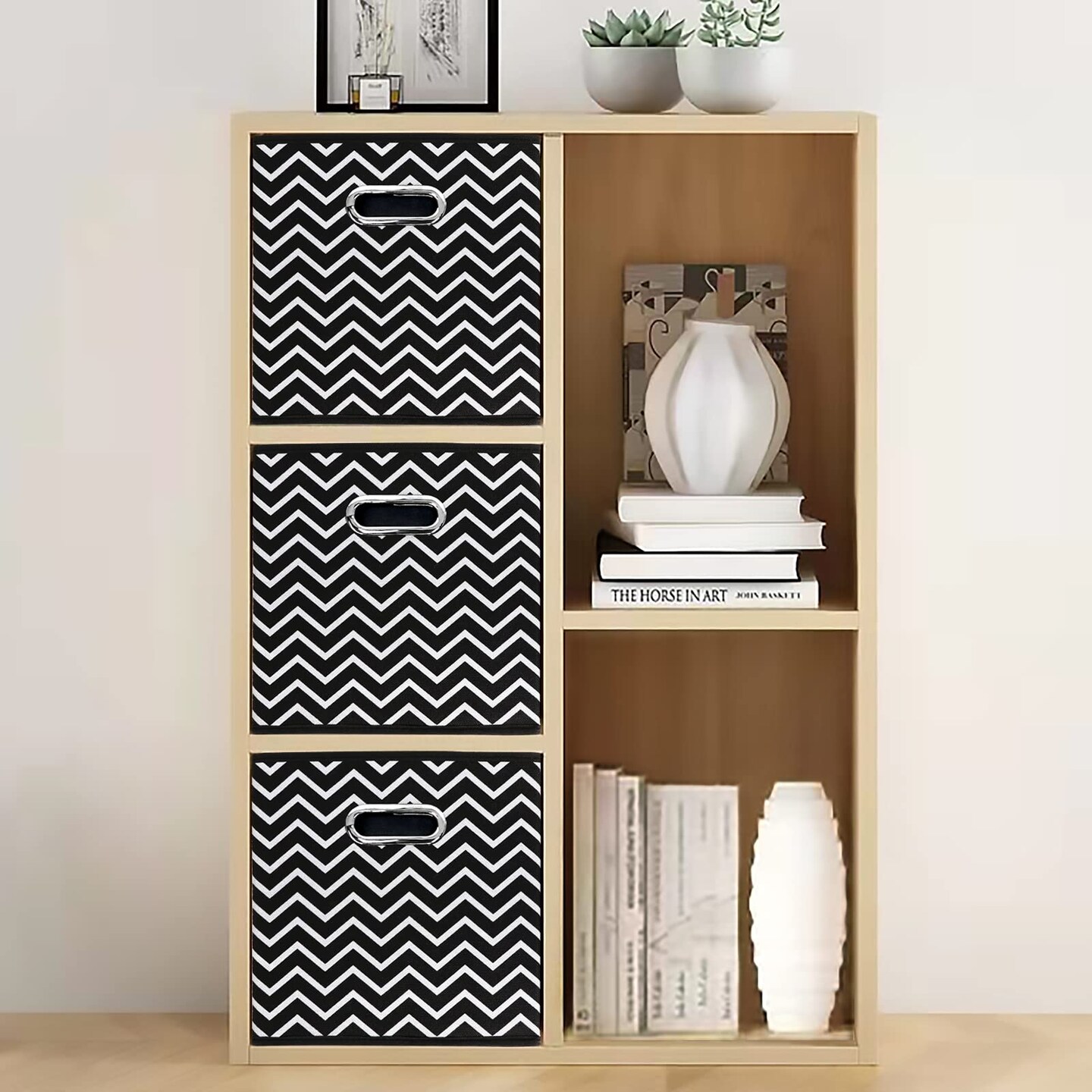 2 Pieces 11 Inch Cube Storage Bins, Fabric Cubes Organizer Baskets with Handle, Foldable Basket for Closet or Collapsible Storage Box, 11x11x11 (Black Wave)