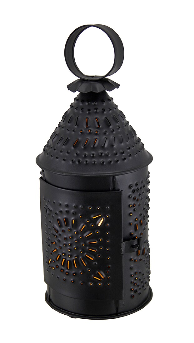 Perforated Tin Antique Blackened Finish Revere Candle Lantern 10 Inch
