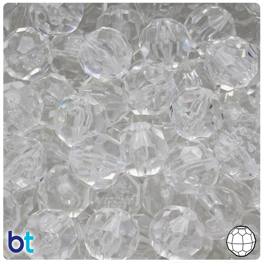 BeadTin Crystal Transparent 14mm Faceted Round Plastic Craft Beads (36pcs)
