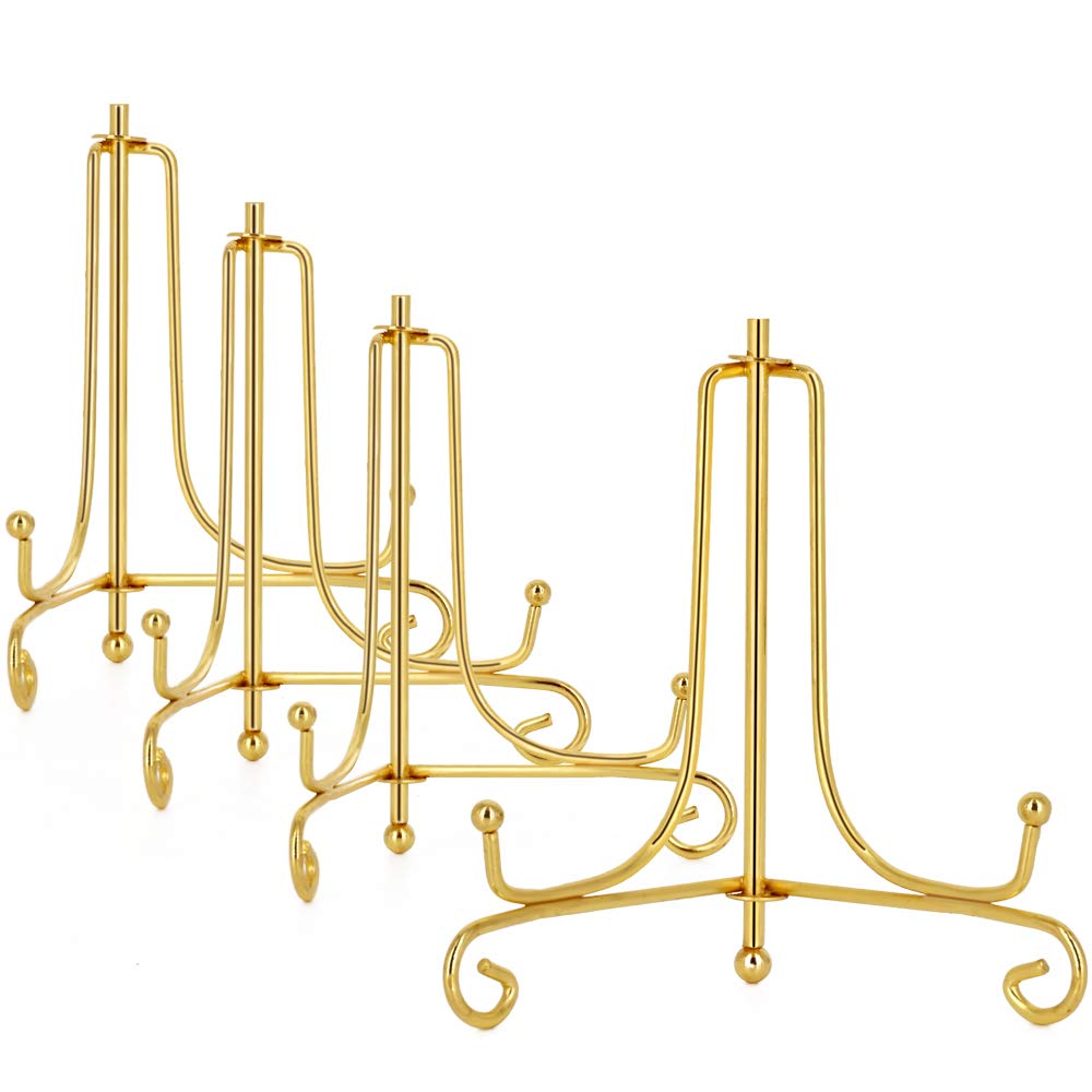 4 Inch Gold Iron Plate Stand Holder Easel Display Stand for Plate?Picture?Photo and More,4 pcs.