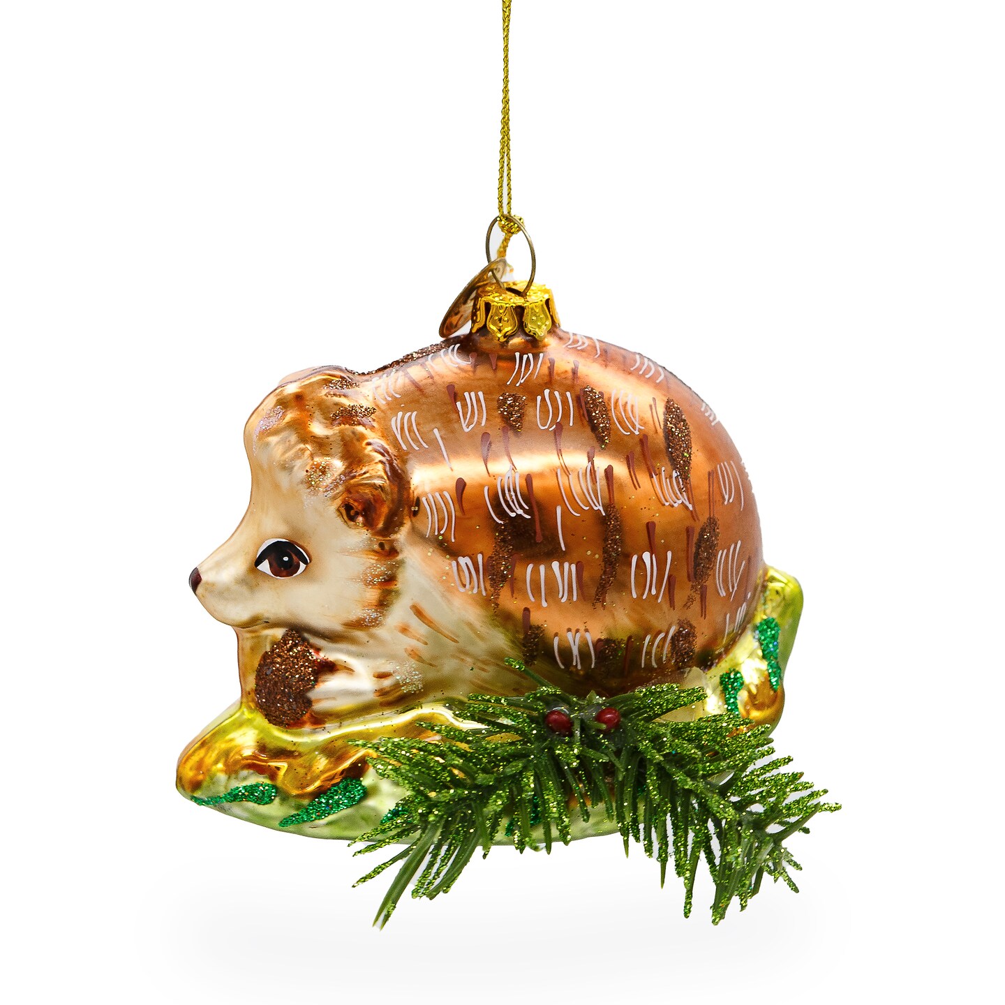 Cute Hedgehog on Grass Blown Glass Christmas Ornament