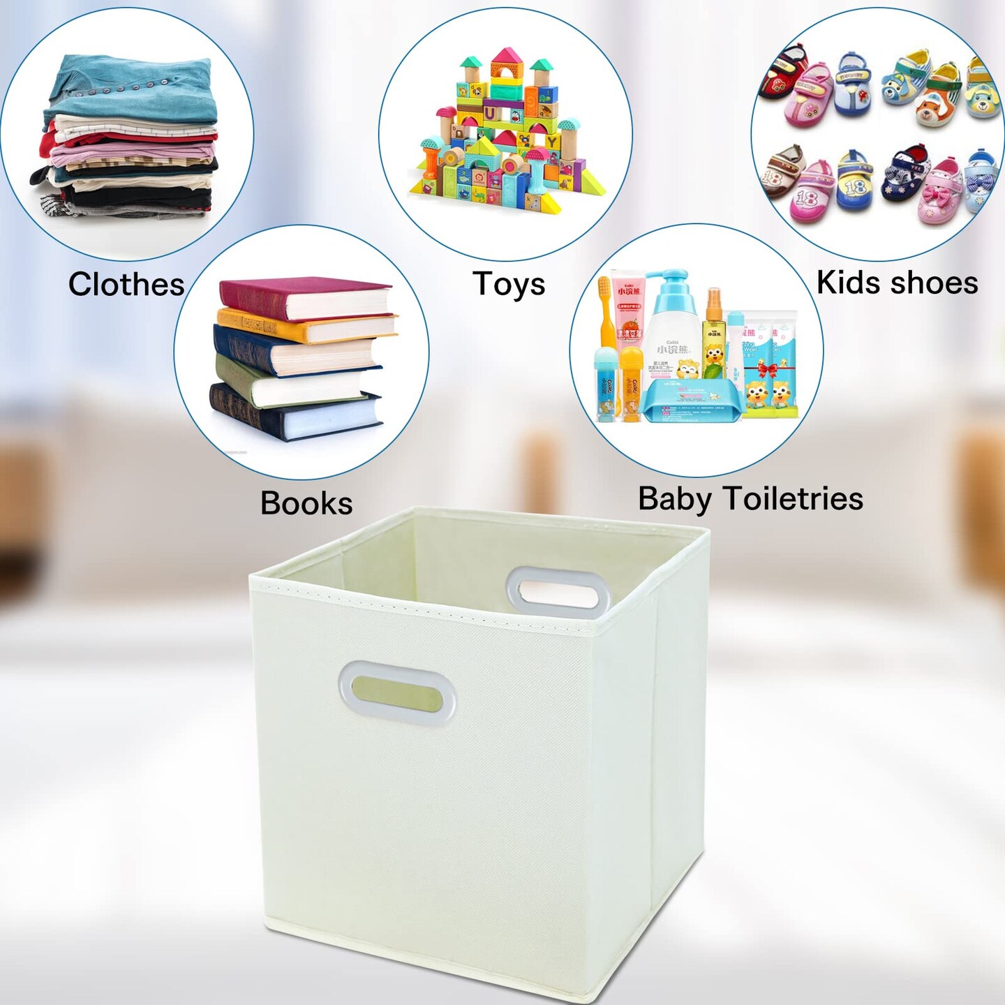 3 Pieces Fabric Storage Bins Cubes Baskets Containers-(11X11X11) with Dual Handles Cube Storage Organizer Bins for Shelf Closet, Bedroom Organizers, Foldable (Creamy- White )