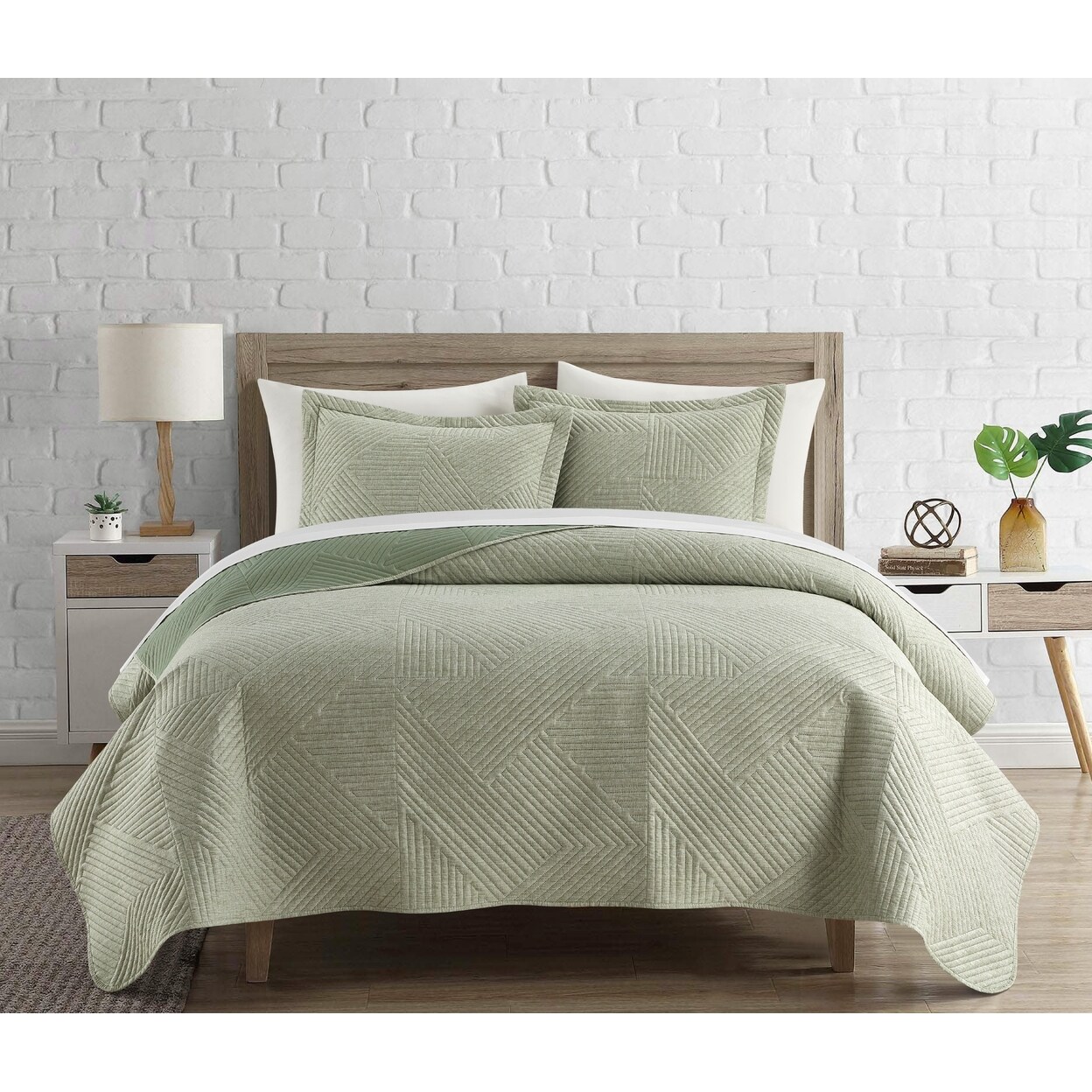 Chic Home 3 Piece Nahla Quilt Set - Geometric Hexagon or Diagonal Pattern Bedspread Coverlet