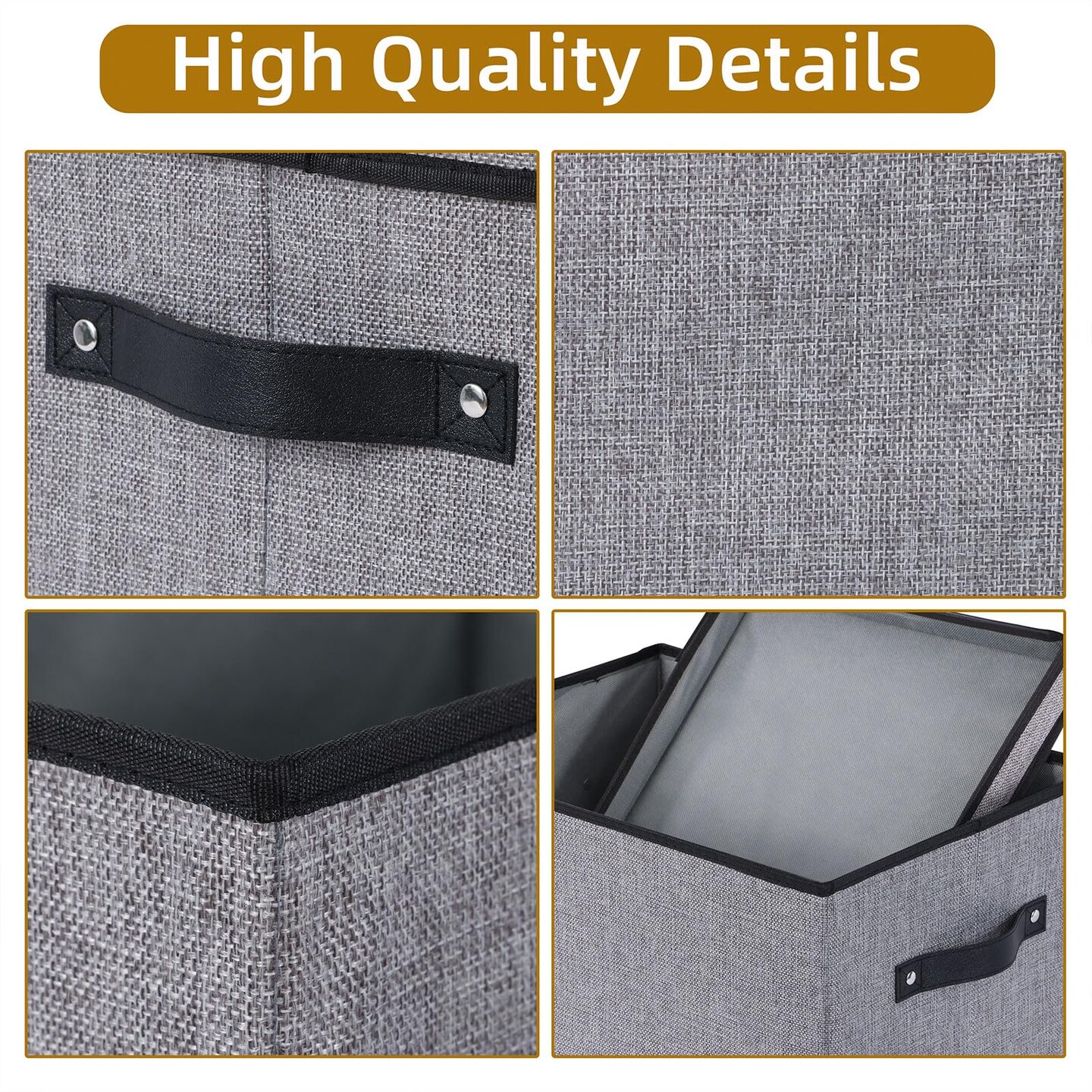 Fabric Storage boxes,Storage Baskets for Shelves with Lids, Fabric Storage Bins with Handles, Decorative Linen Closet Organizers Boxes,Small, Gray