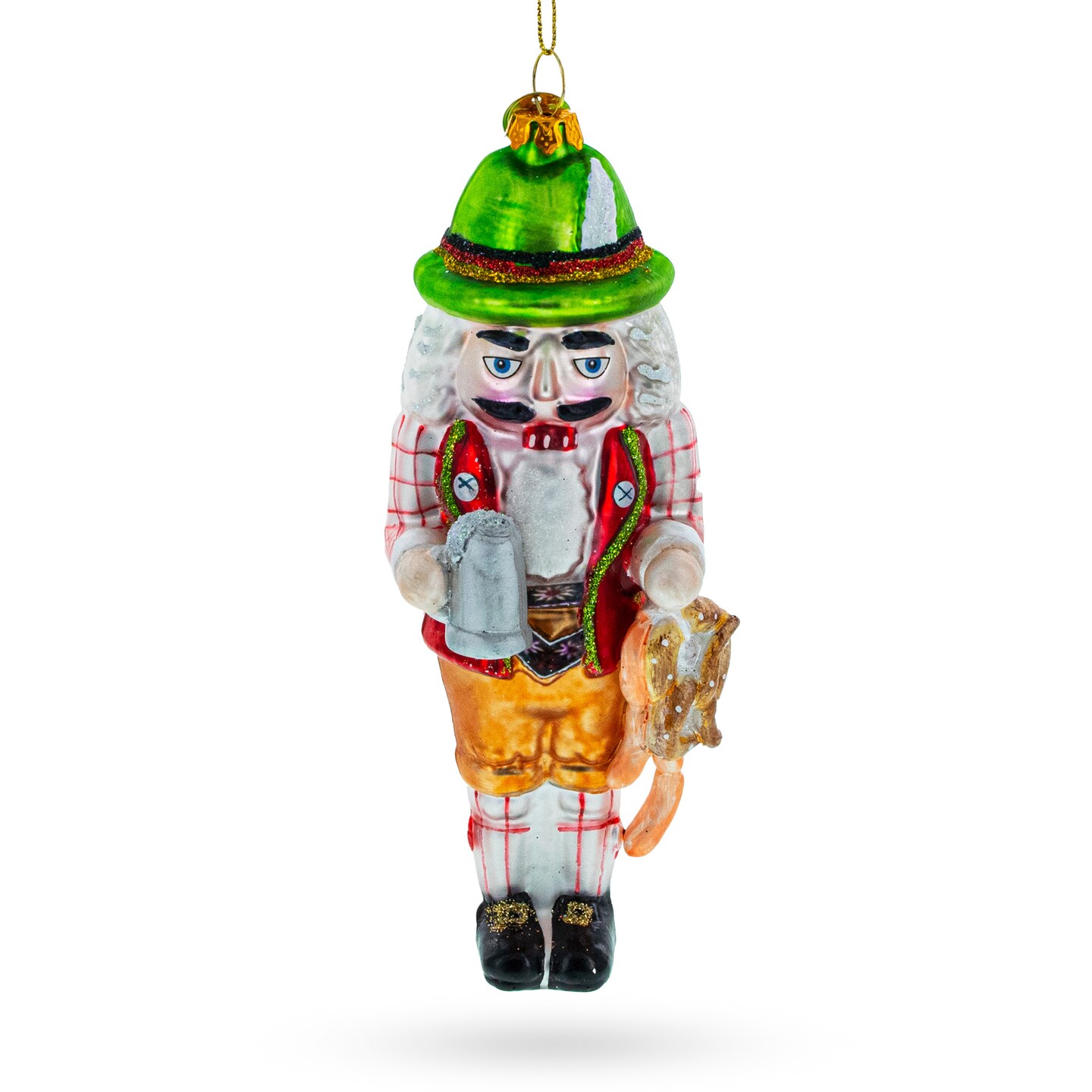 Bavarian Nutcracker with Beer Stein Blown Glass Christmas Ornament