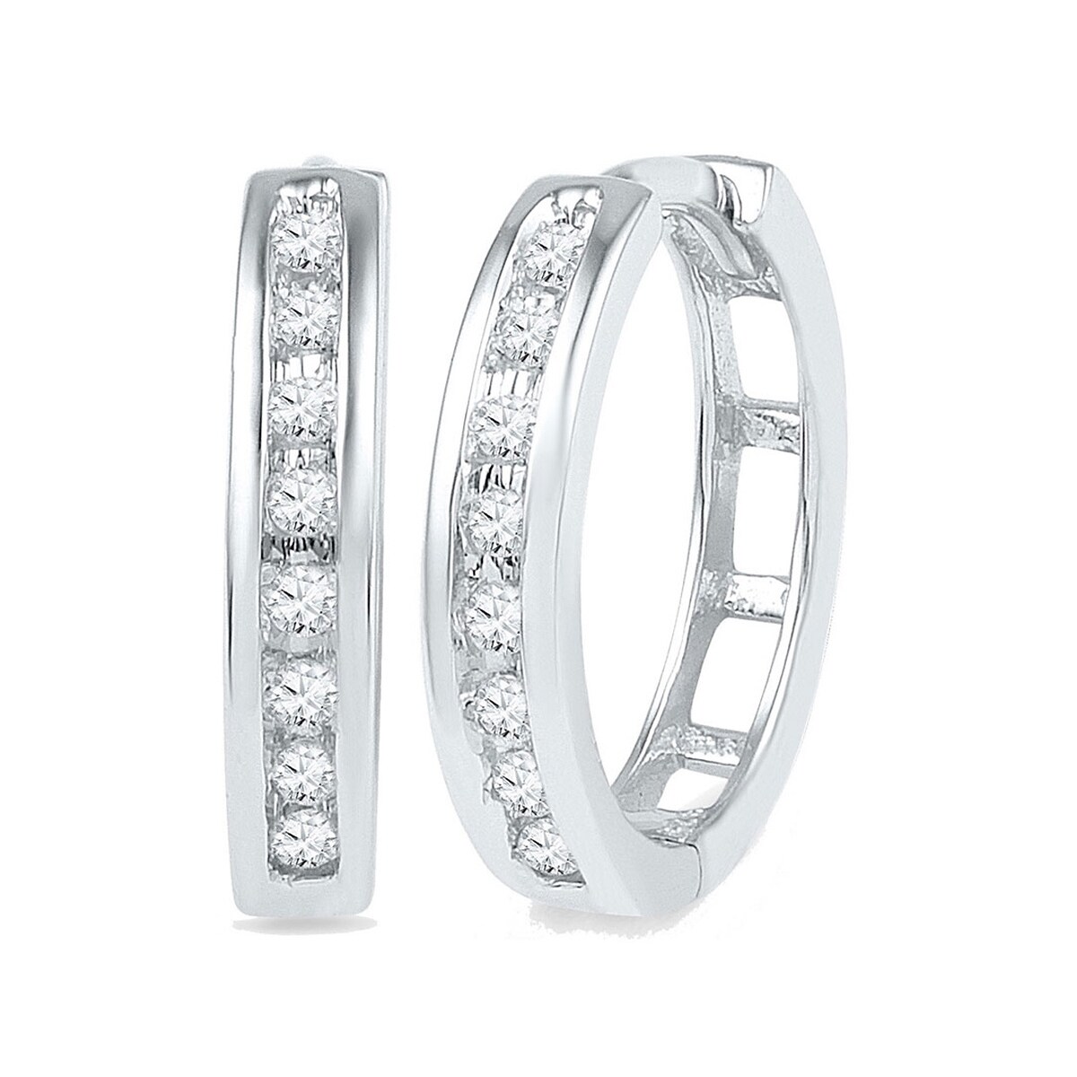 Gem And Harmony 1/5 Carat (ctw) Diamond Hoop Earrings in 10K White Gold
