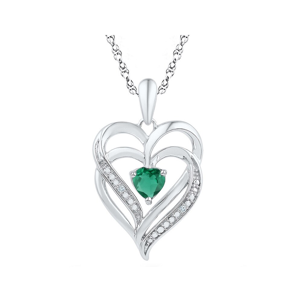 Gem And Harmony 5/8 Carat (ctw) Lab-Created Emerald Heart Pendant Necklace in Sterling Silver