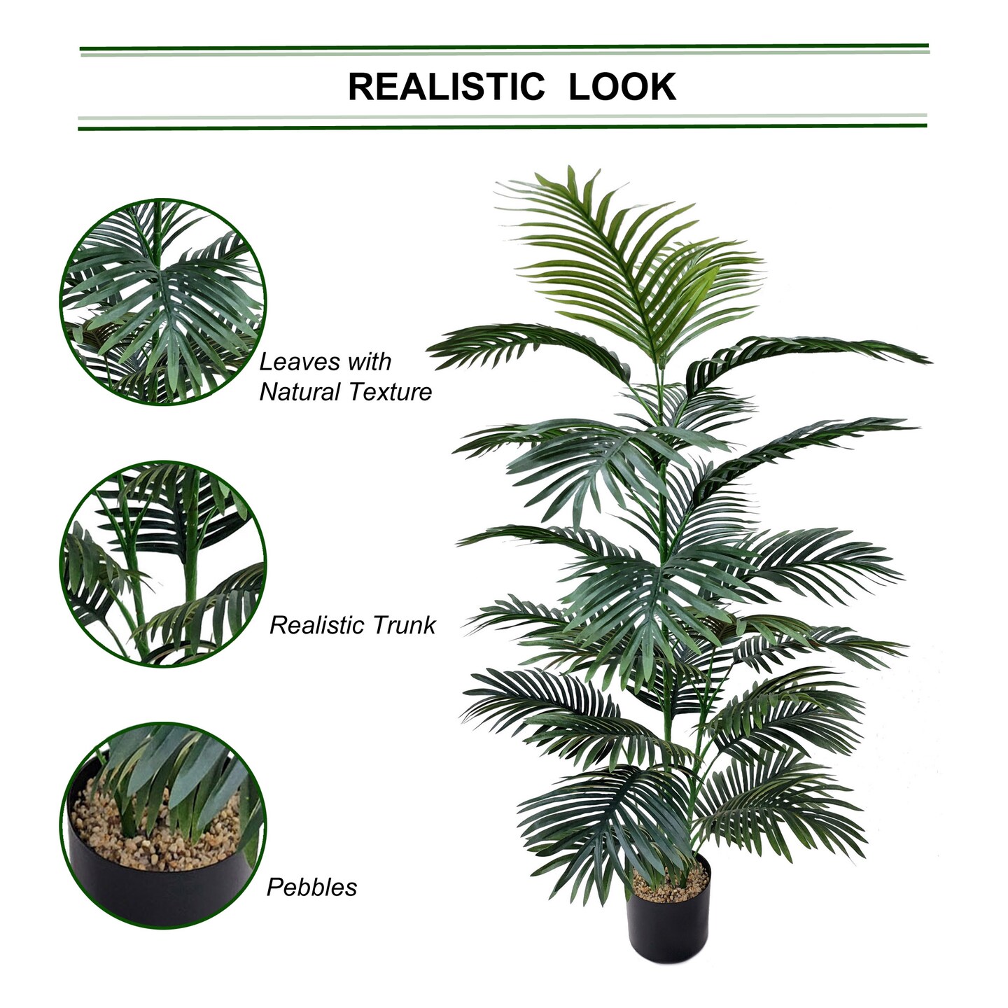 2-Pack: 4ft Areca Palm Tree in Black Pot with Silk Leaves, Floral Home by Artificial Flowers