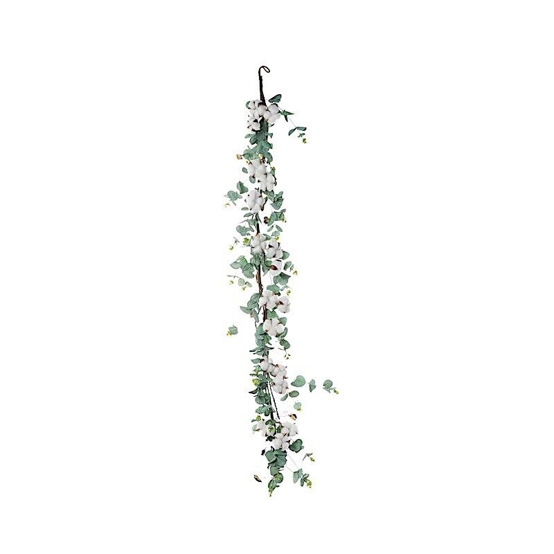 5 ft long Green Artificial Eucalyptus Leaves Cotton Balls Vine Party Garland