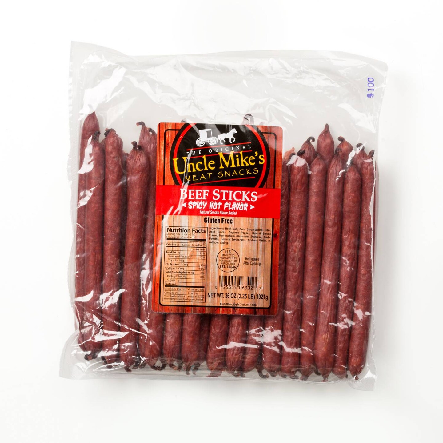 Uncle Mike&#x27;s Original Beef Sticks Gluten Free Meat Snacks 36 Pieces