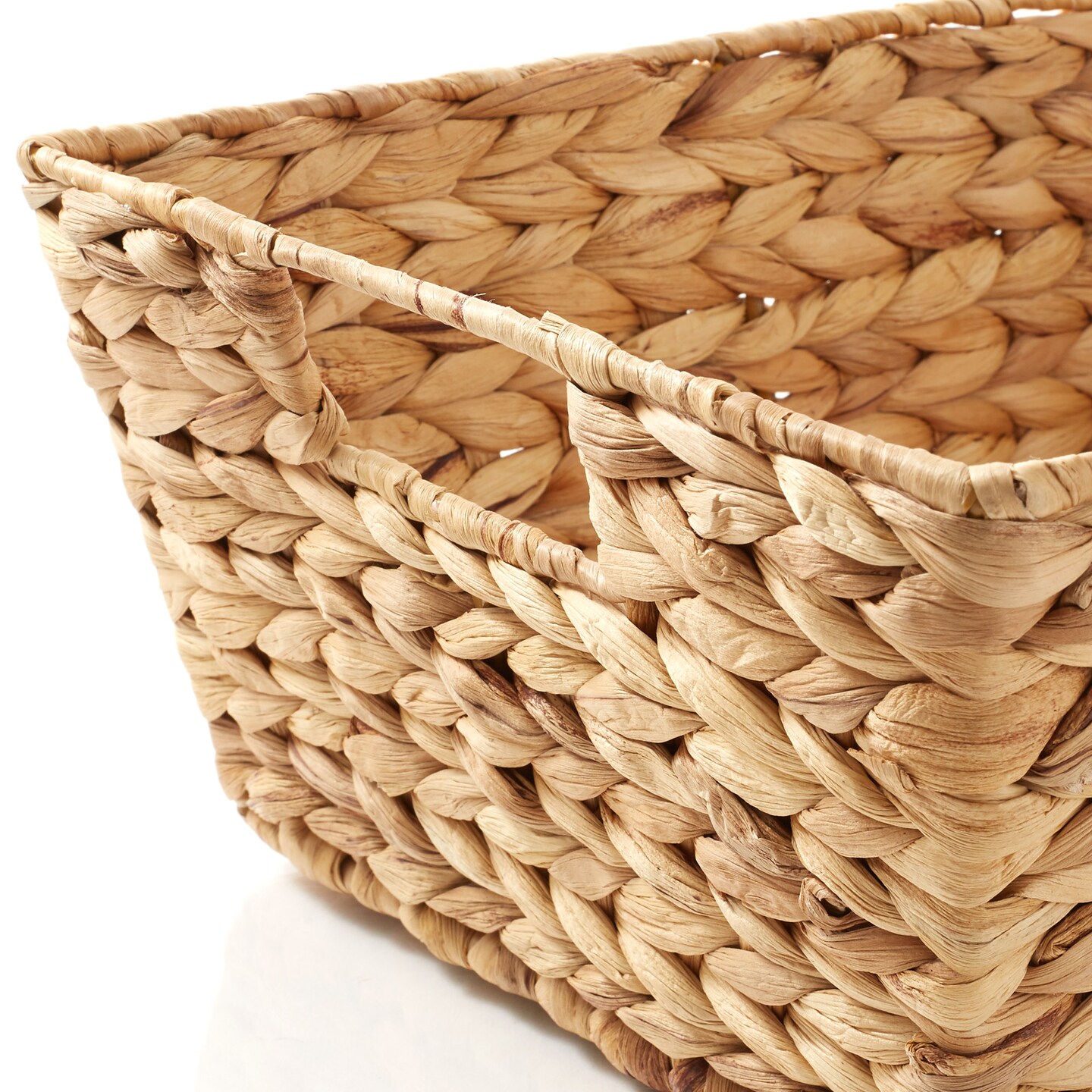 Casafield Set of 2 Water Hyacinth Seagrass Pantry Baskets with Handles, Chalkboard Labels, and Marker, Wide Woven Storage Bin Organizers for Kitchen