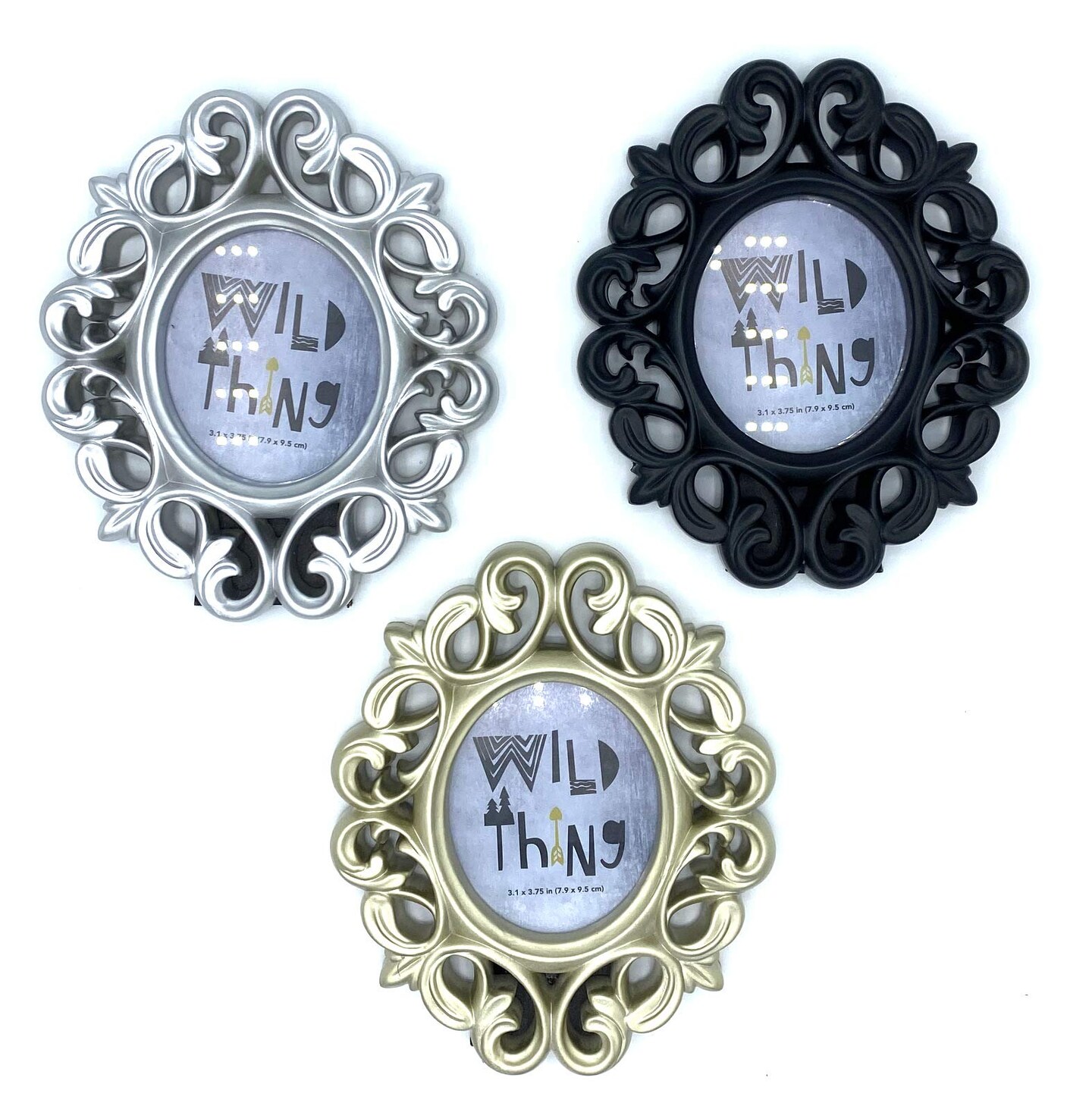 Azi 3 Small Vintage Style Baroque Ornate Oval Picture Frame 6.5” x 5.75” Picture Frames Fit Picture 3.25 by 2.75 in Gold, Black & Silver for Wall and Tabletop Display