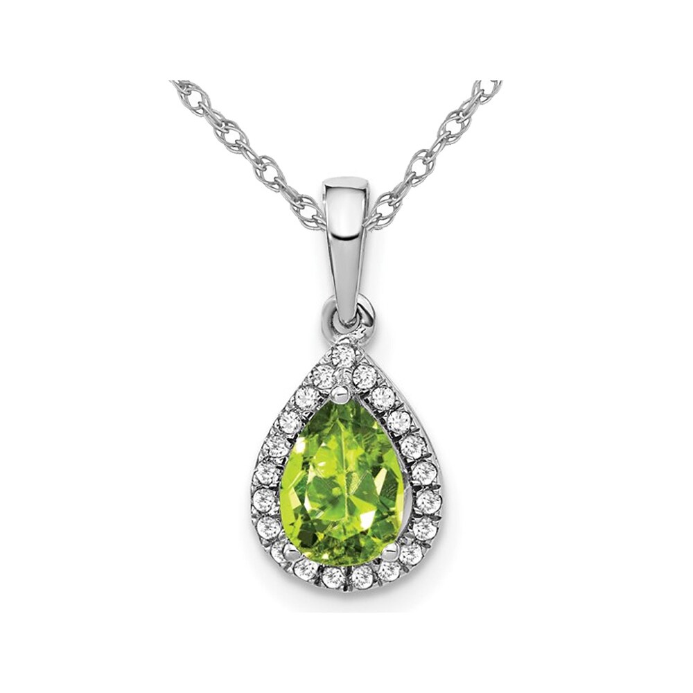 Gem And Harmony 3/4 Carat (ctw) Peridot Drop Pendant Necklace in 14K White Gold with Diamonds and Chain