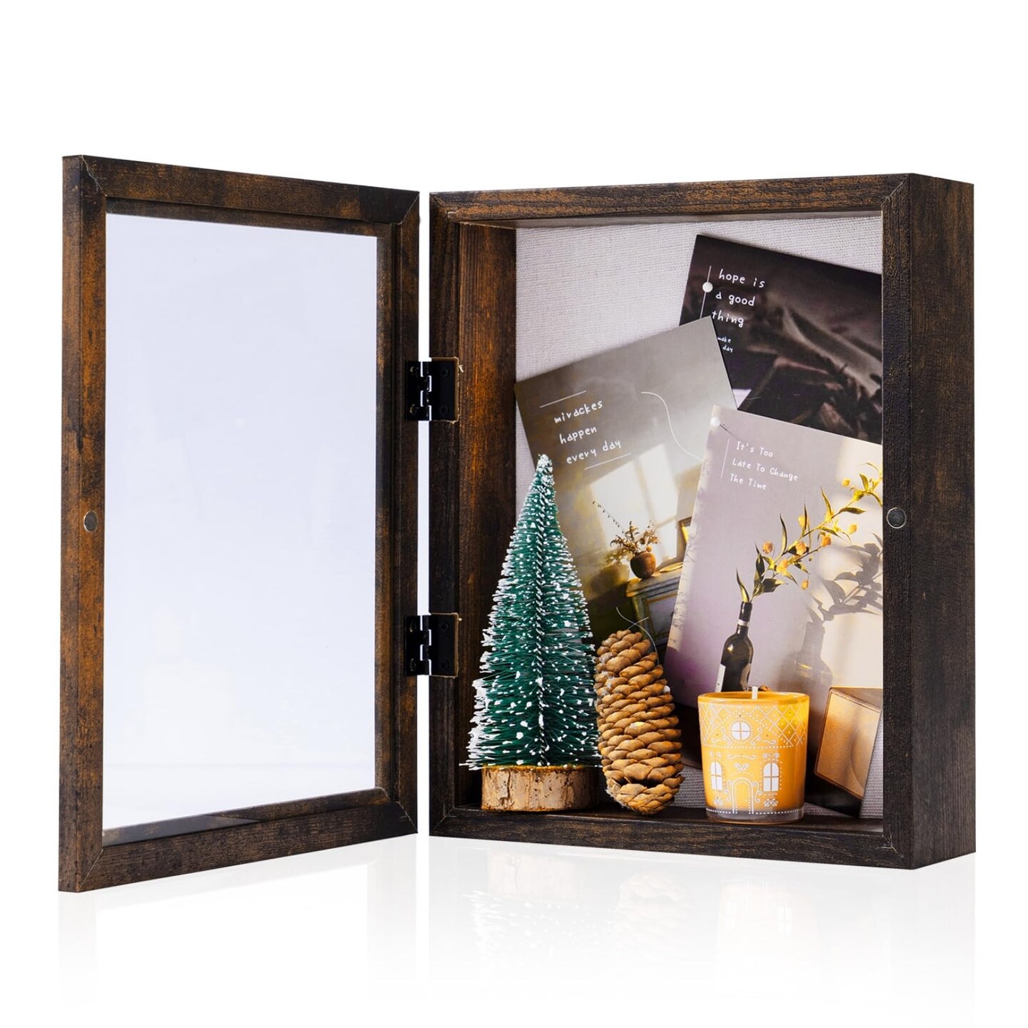 Muzilife 8x10 Shadow Box Picture Frame - 2.16&#x22; Deep Wood &#x26; Glass Rectangle Display Case Ready to Hang Memory Box Baby Sports Memorabilia, Pins, Awards, Tickets, and Photos, Honey Brown