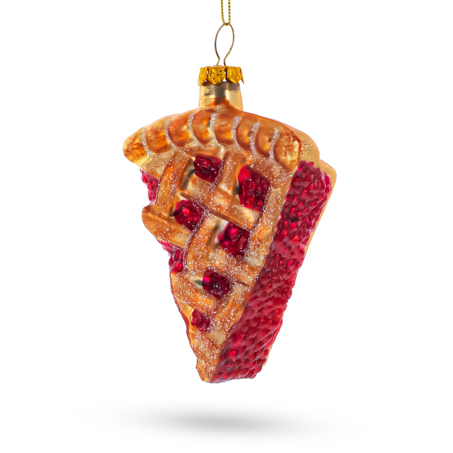 Delectable Cherry Pie Slice Blown Glass Christmas Ornament