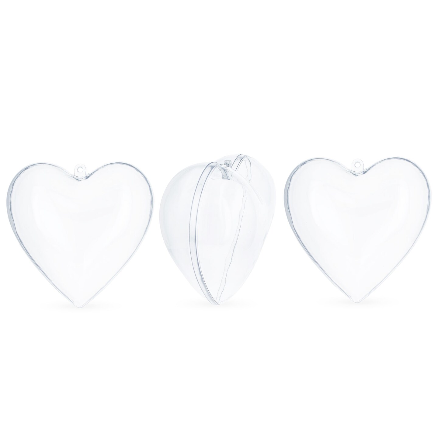 Set of 3 Clear Plastic Hearts Ornaments 2.45 Inches (62 mm)
