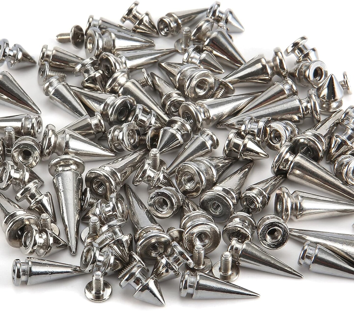 70 Sets Mixed Shape Spikes and Studs Assorted Sizes Spike Studs for Clothing Silver Color Screw Back Bullet Tree Studs and Spikes Rivet for Leather Craft Clothing Shoes Belts Bags Dog Collars