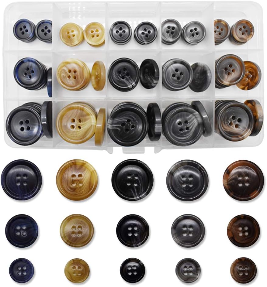 90Pcs Faux Buffalo Horn Suit Coats Buttons 5 Color 3 Size (15MM, 20MM, 25MM) for Jacket Sleeves and Pants Sport Coat (5 Color)