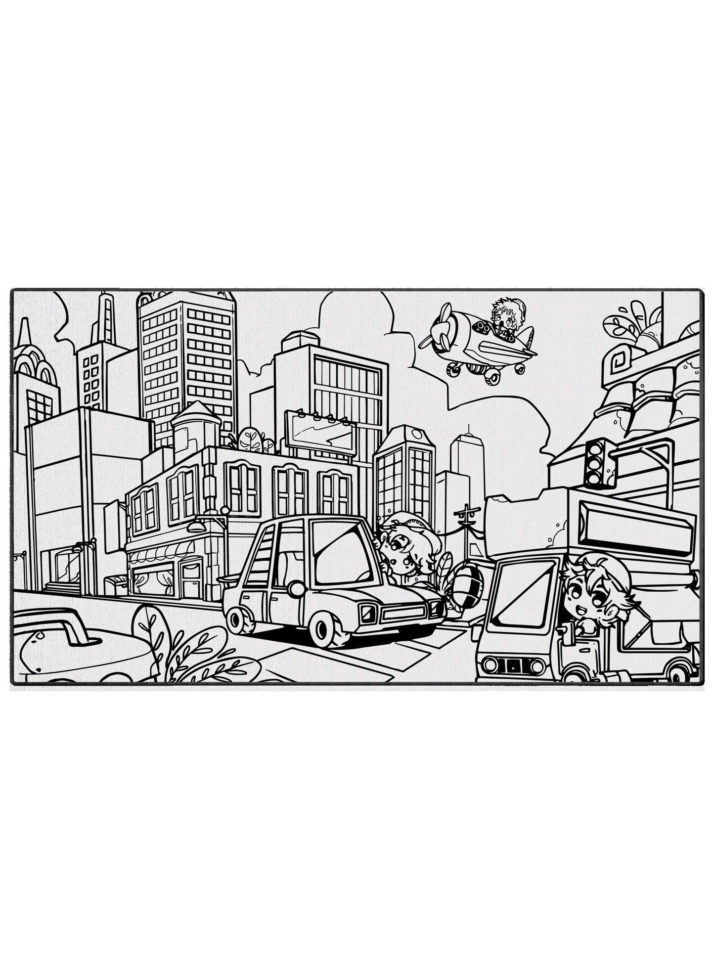 Cars Trucks Airplanes City Scene Coloring Washable Kid&#x27;s Rugs &#x26; Markers Birthday Truck Theme Decor Activity Gift For Boy Classroom Carpet